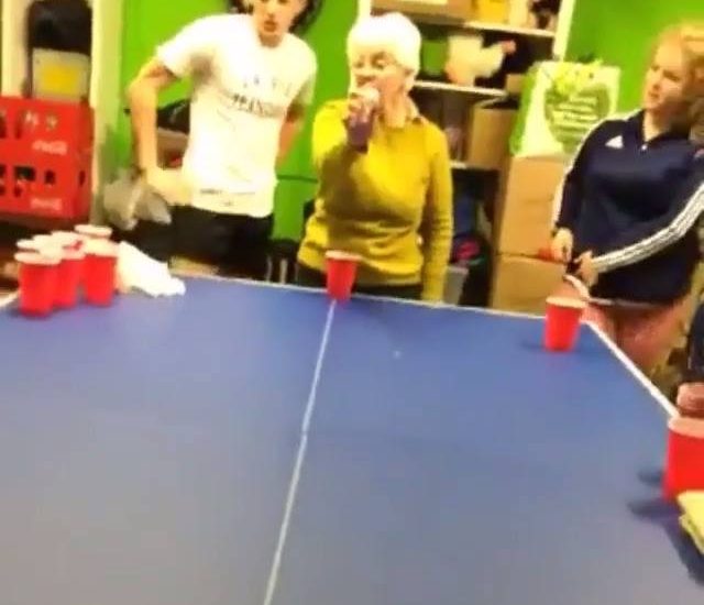 Old Woman Nails Beer Pong Shot