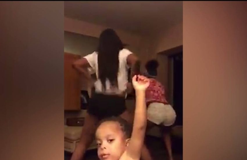 Little guy interrupts two girls dancing