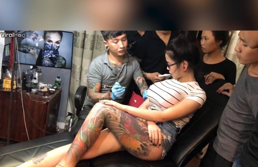 Girl's boob explodes while getting a tattoo