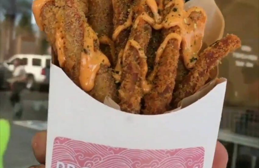 Deep-fried Spam fries topped with furikake and spicy mayo