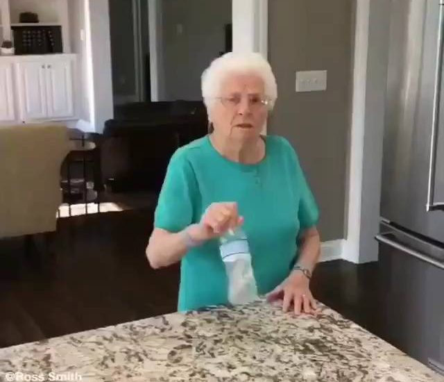 Grandma Nails The Water Bottle Challenge