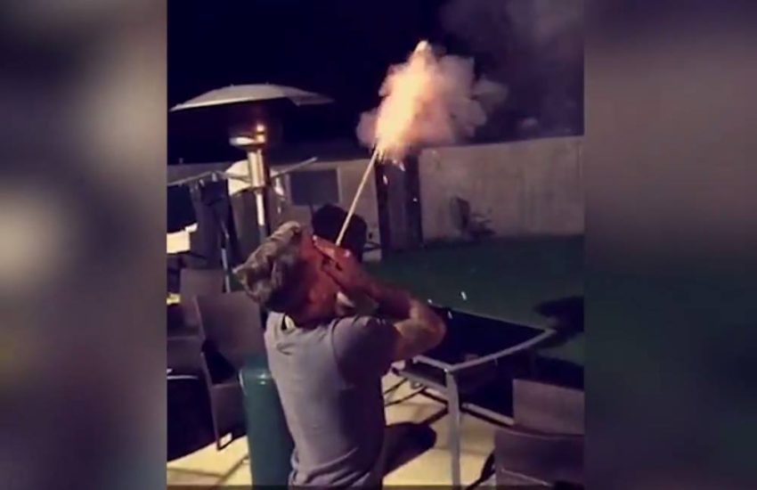 Guy Attempts To Set Firework From His Mouth