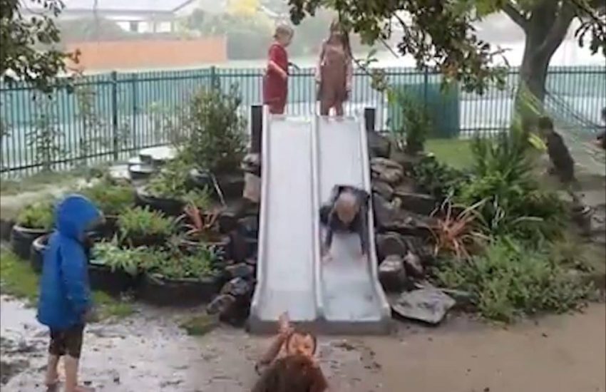 Kids Play in Rain and Mud