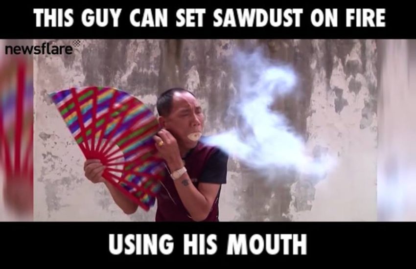 Man Can Set Sawdust On Fire Using His Mouth