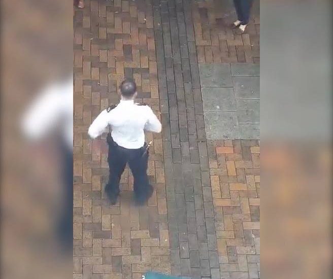 Policeman dancing away at the danceathon for Macmillan Cancer Support. ??