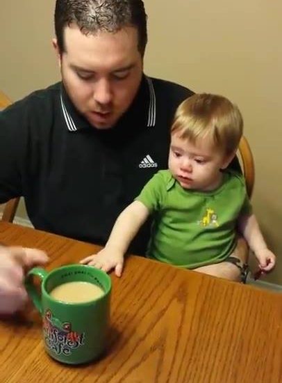 I need my coffee this morning like this baby needs his! :v via - JukinMedia