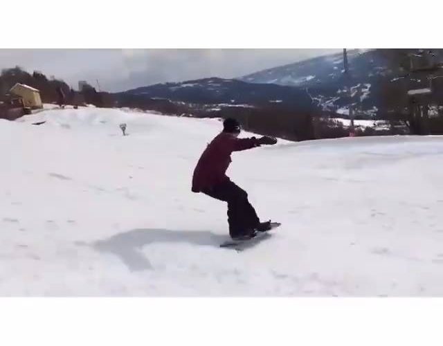 男人生病翻轉而單板滑雪