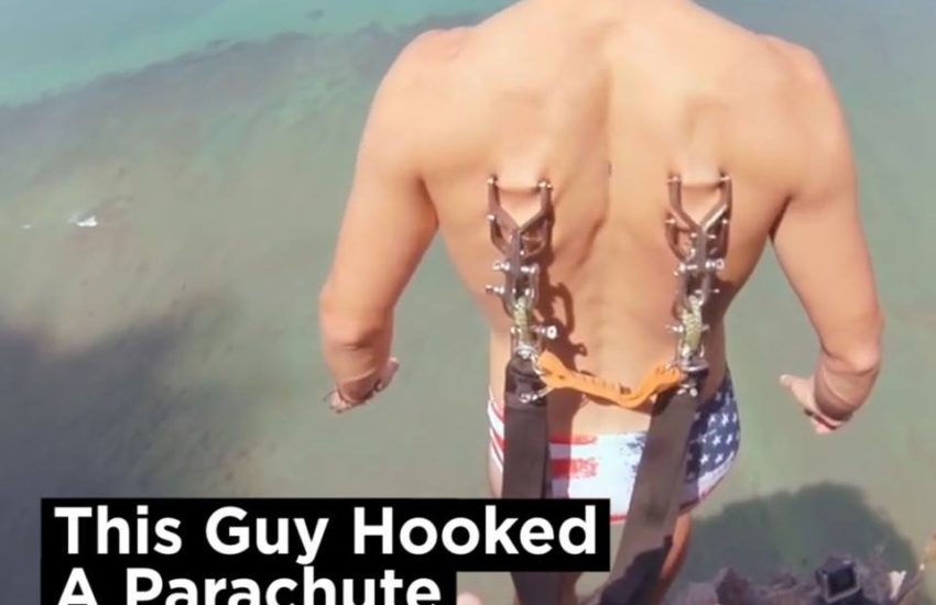 Guy Hooked A Parachute To His Skin