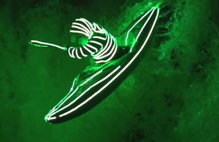 Guy Goes Down Waterfall Covered In LED's