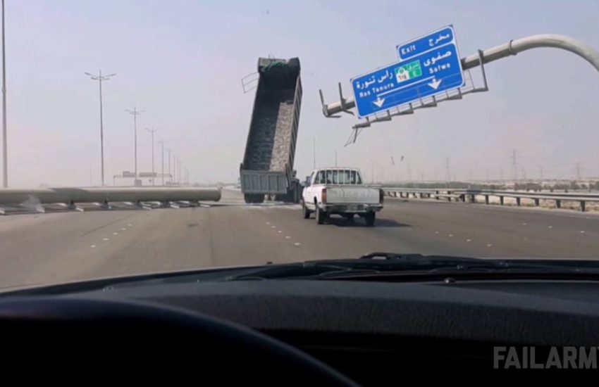 Truck Destroys Highway Sign